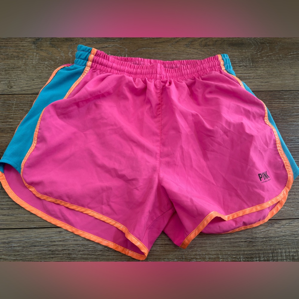 PINK Victoria's Secret Women's Hot Pink Athletic Shorts with Teal Side Panels XS